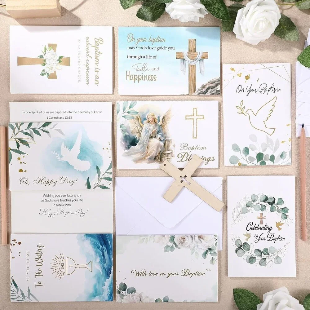 24 Pack Baptism Greeting Cards Bulk with Scripture Blessings Envelopes for Adult